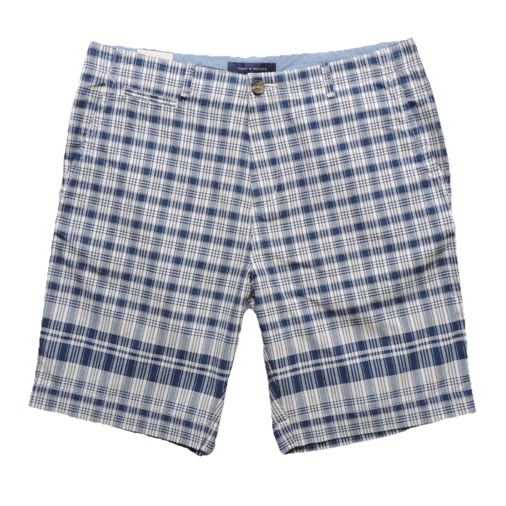 Tommy Hilfiger Men's Plaid Print Flat-Front Shorts Size: 34, 35